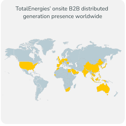 TotalEnergies' onsite B2B distributed generation presence worldwide.