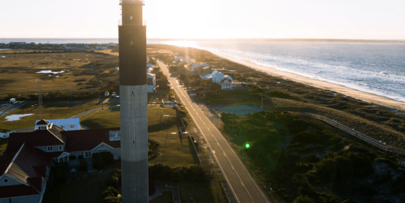 Carolina Long Bay shore and lighthouse